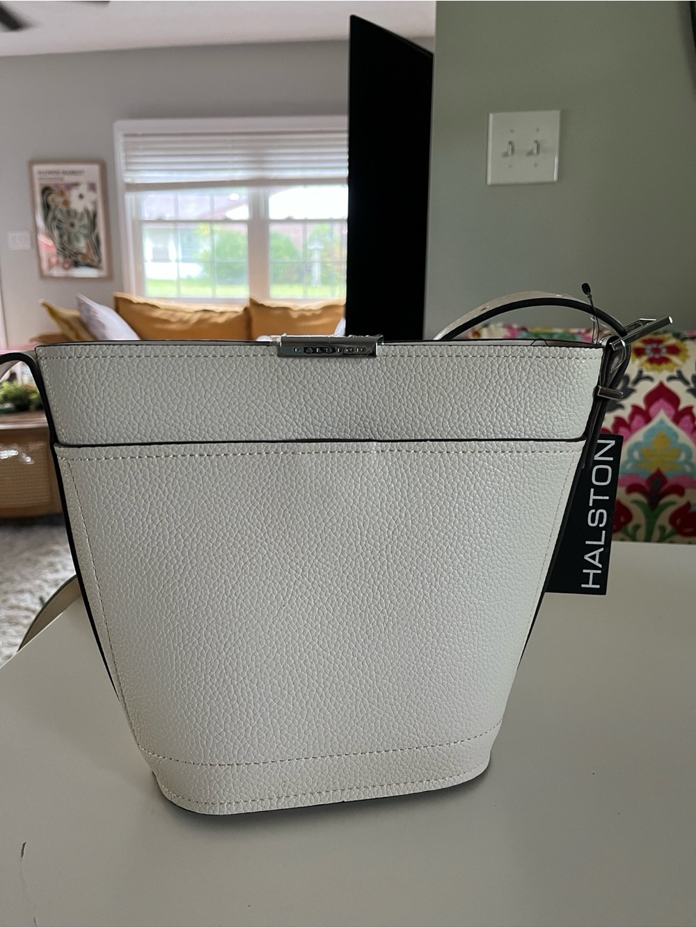 Halston Heritage Cream Pebbled  Crossbody Bucket Bag